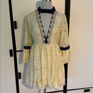 FREE PEOPLE GILDED LACE BELL SLEVEE DRESS Cottagecore High Neck Feminine
